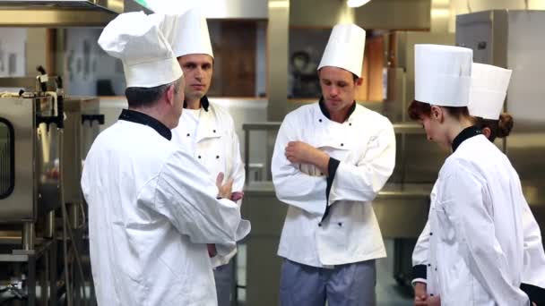 Jefe de cocina dando órdenes a su equipo — Vídeo de stock