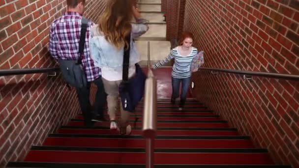 Студенты ходят вверх и вниз по лестнице — стоковое видео