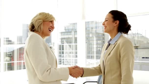 Mulheres de negócios sorridentes apertando as mãos — Vídeo de Stock