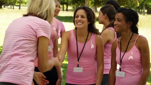 Reunión de mujeres en el evento de concienciación sobre el cáncer de mama — Vídeos de Stock