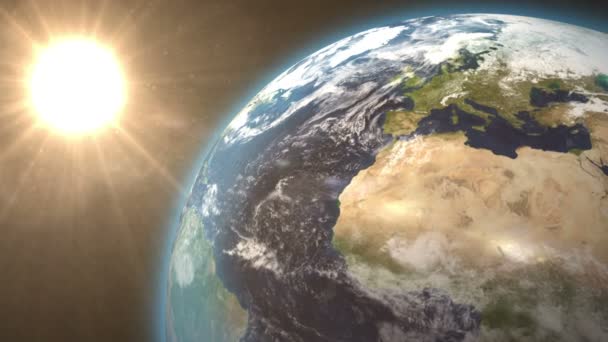 Terra giratória e sol brilhante — Vídeo de Stock