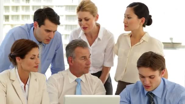 Smiling business team working in front of laptop — Stock Video