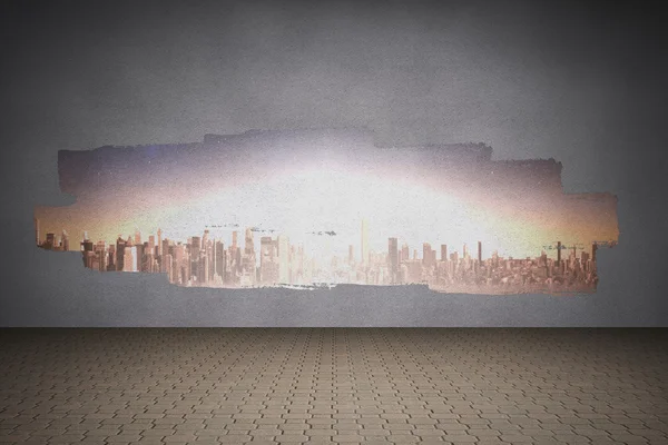 Дисплей на стене с ярким городом — стоковое фото