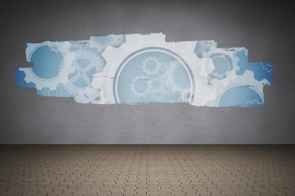 Display on wall showing cogs and wheels — Stock Photo, Image