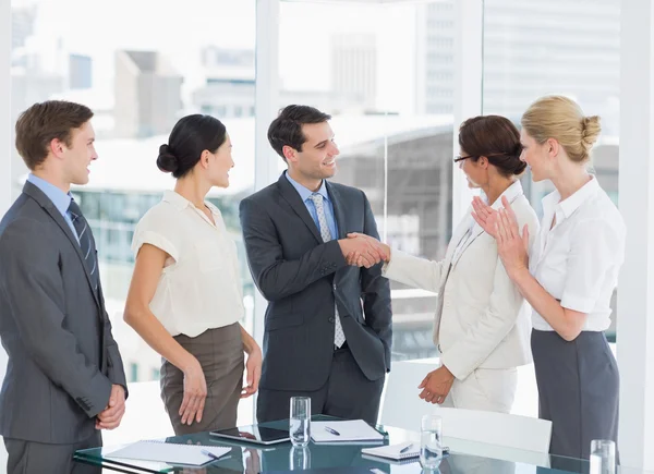 Handshake to seal a deal after a job recruitment meeting — Stock Photo, Image