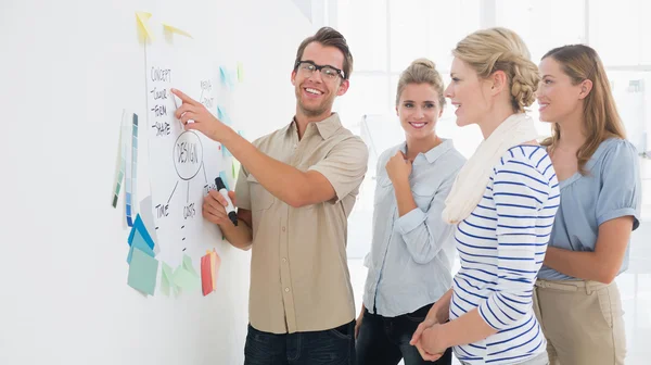 Artists in discussion in front of whiteboard — Stock Photo, Image