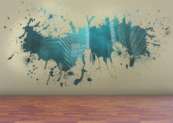 Splash on wall revealing technology graphic — Stock Photo, Image