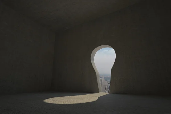 Porta de fechadura no quarto escuro — Fotografia de Stock