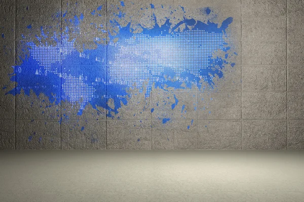Salpicadura en la pared revelando mapa del mundo azul — Foto de Stock
