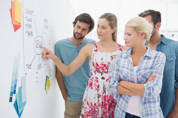 Des artistes en discussion devant un tableau blanc — Photo