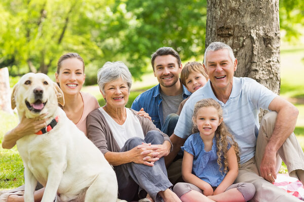 Famiglia allargata con il cane al parco — Foto Stock