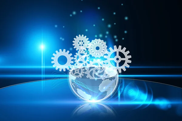 Glowing earth with cogs and wheels — Stock Photo, Image