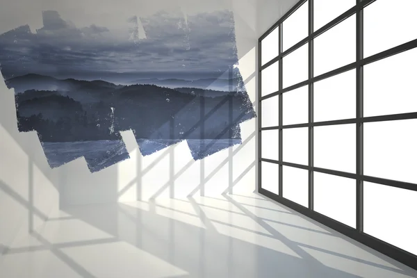 Абстрактный экран в комнате, показывающий горы — стоковое фото