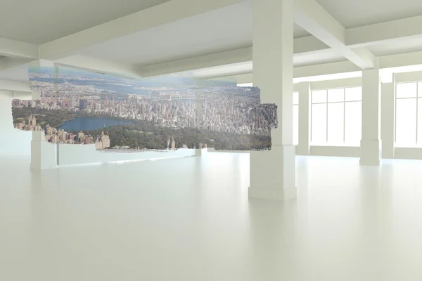 Abstrakt skärmen i rummet visar stadsbild — Stockfoto