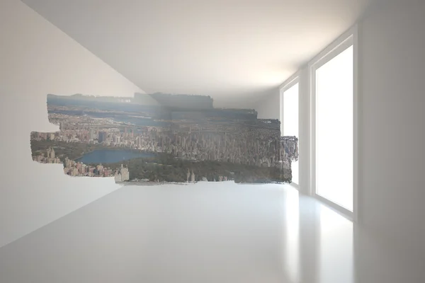 Pantalla abstracta en la habitación que muestra el paisaje urbano —  Fotos de Stock