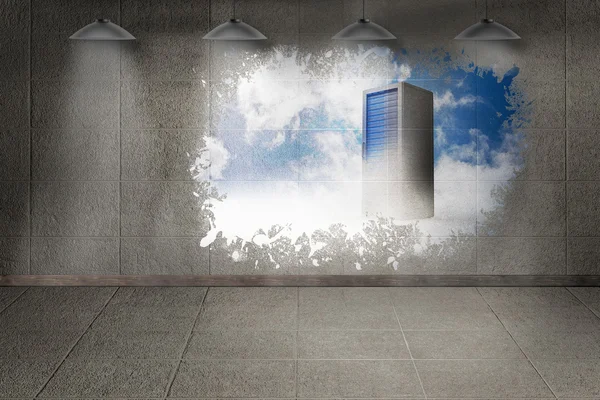 Splash on wall revealing server tower — Stock Photo, Image