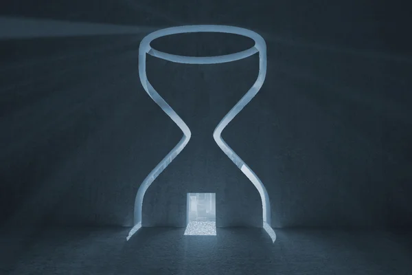 Hourglass door in dark room — Stock Photo, Image