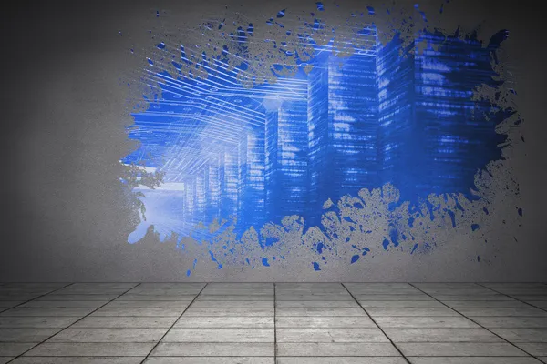 Splash en la pared revelando interfaz de tecnología — Foto de Stock