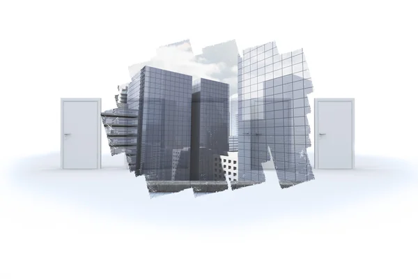 Abstract screen in room showing cityscape — Stock Photo, Image
