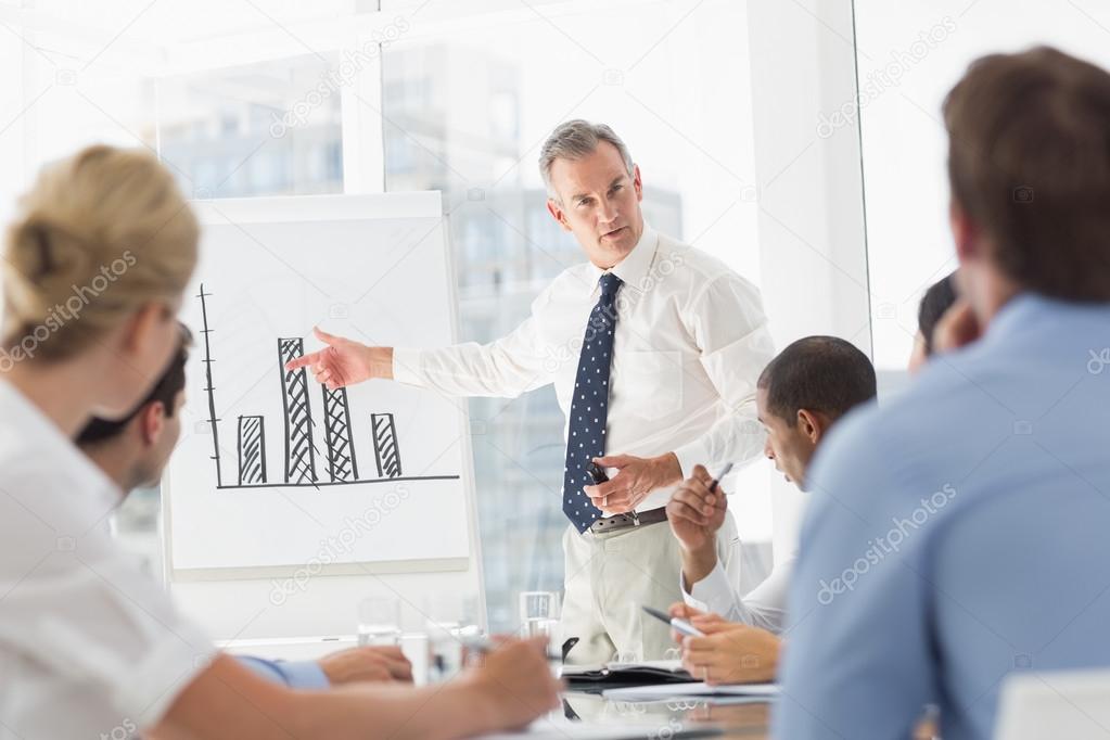 Senior businessman presenting bar chart to his staff Stock Photo by ...