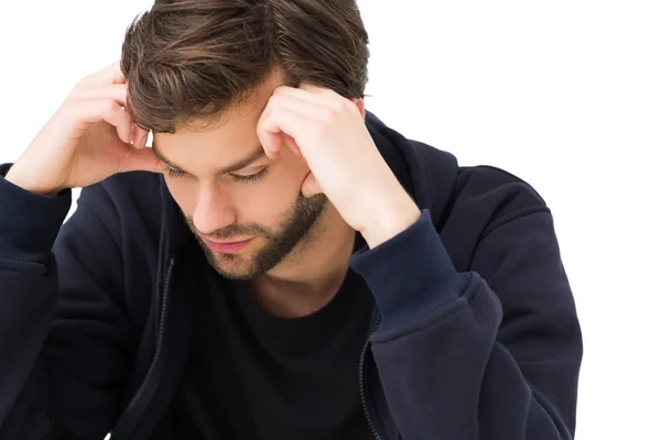 Gros plan d'un beau jeune homme stressé — Photo