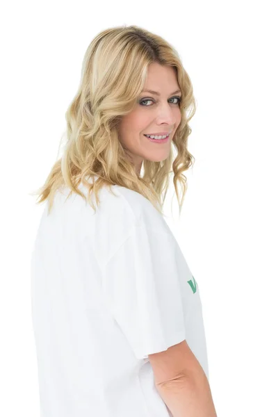 Portrait of a smiling young female volunteer — Stock Photo, Image