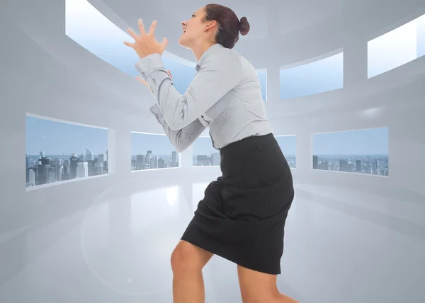 Composite image of furious businesswoman gesturing — Stock Photo, Image