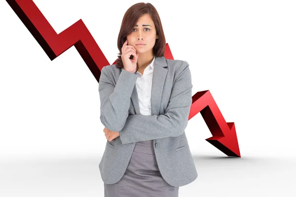 Composite image of upset thinking businesswoman — Stock Photo, Image