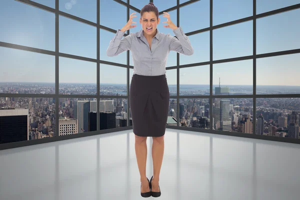 Composite image of frustrated businesswoman shouting — Stock Photo, Image