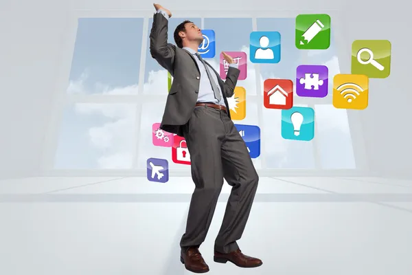 Composite image of businessman posing with hands up — Stock Photo, Image
