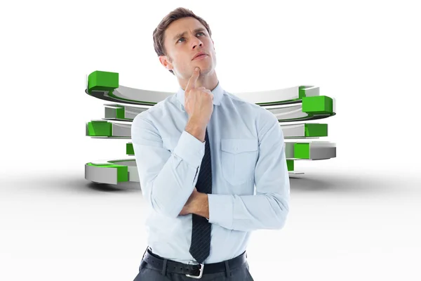 Composite image of thinking businessman with finger on chin — Stock Photo, Image