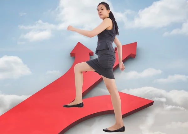 Sammansatt bild av affärskvinna trappar upp — Stockfoto