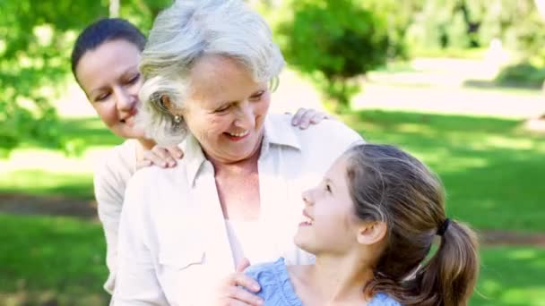 Drie generaties van vrouwen in het park — Stockvideo