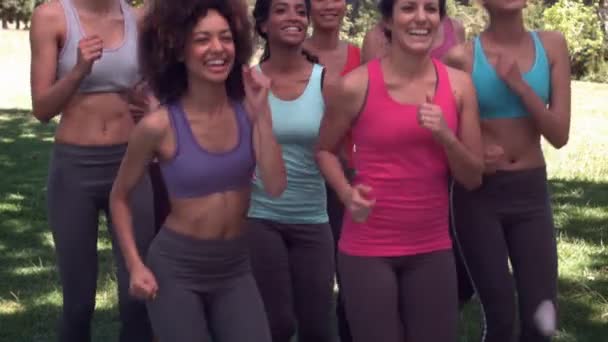 Fitness classe jogging sul posto insieme — Video Stock