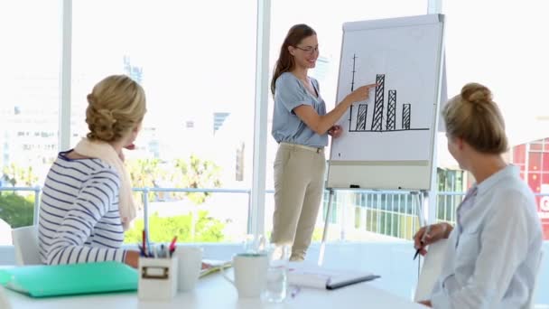 Businesswoman presenting bar chart to colleagues — Stock Video