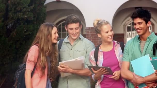 Estudantes felizes conversando juntos lá fora — Vídeo de Stock