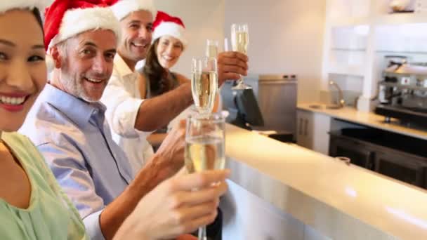 Amigos comemorando o Natal com champanhe — Vídeo de Stock