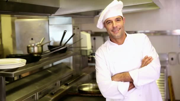 Handsome chef making ok sign to camera — Stock Video