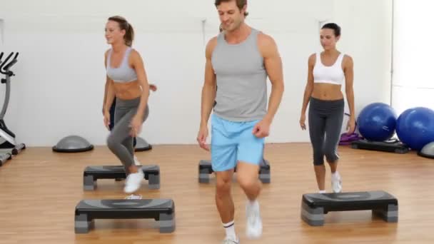 Aerobics klass kliva och klappade ihop — Stockvideo