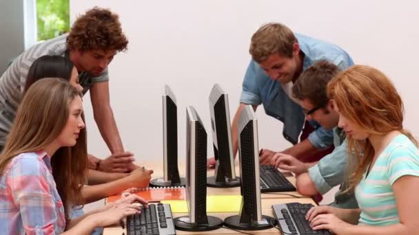 Студенты, работающие в компьютерном классе — стоковое видео