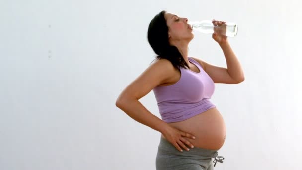 Pregnant brunette drinking water — Stock Video