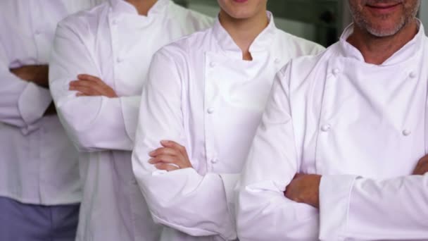 Чотири веселі кухарі зі схрещеними руками — стокове відео