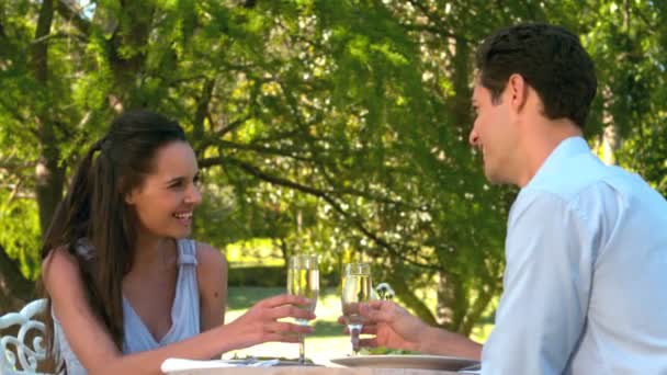 Pareja teniendo una comida romántica juntos afuera — Vídeo de stock