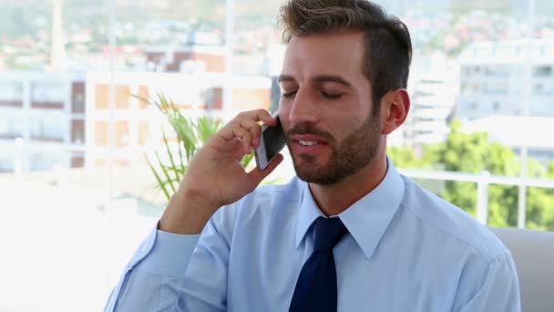 Бізнесмен говорить на своєму мобільному телефоні — стокове відео