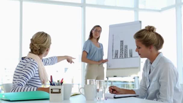 Femme d'affaires présentant un diagramme à barres à ses collègues — Video