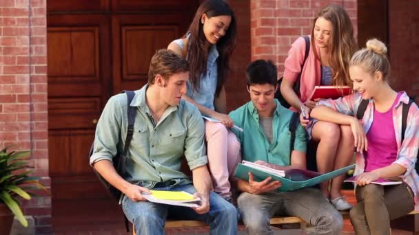 Birlikte dışarıda sohbet mutlu öğrenciler — Stok video