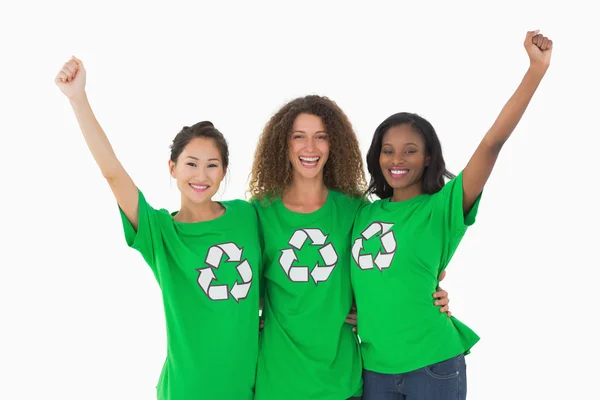 Team of environmental activists cheering at camera — Stock Photo, Image