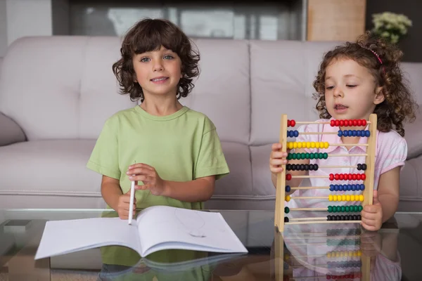 Siblings with book and abacus — Stock Photo, Image