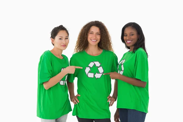 Team of environmental activists pointing to ts — Stock Photo, Image