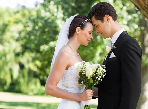 Couple nouvellement marié avec tête à tête — Photo